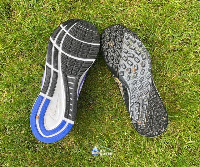Difference between astroturf and indoor trainers photo showing difference in soles