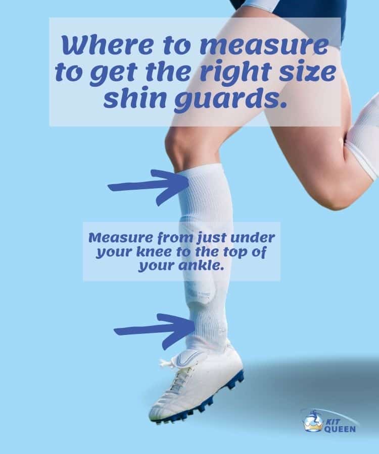 How to measure your leg just under your knee to the top of your ankle for the right shin pad size infographic