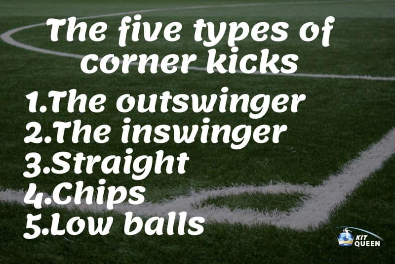 the five types of corner kicks infographic - The five crucial types of corner kicks are the outswinger, inswinger, straight, chips, and low balls.