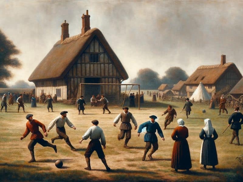 when was football invented - image of Folk football in Medieval England