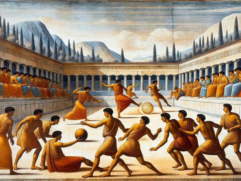How was soccer invented - image showing the greek game of Episkyros